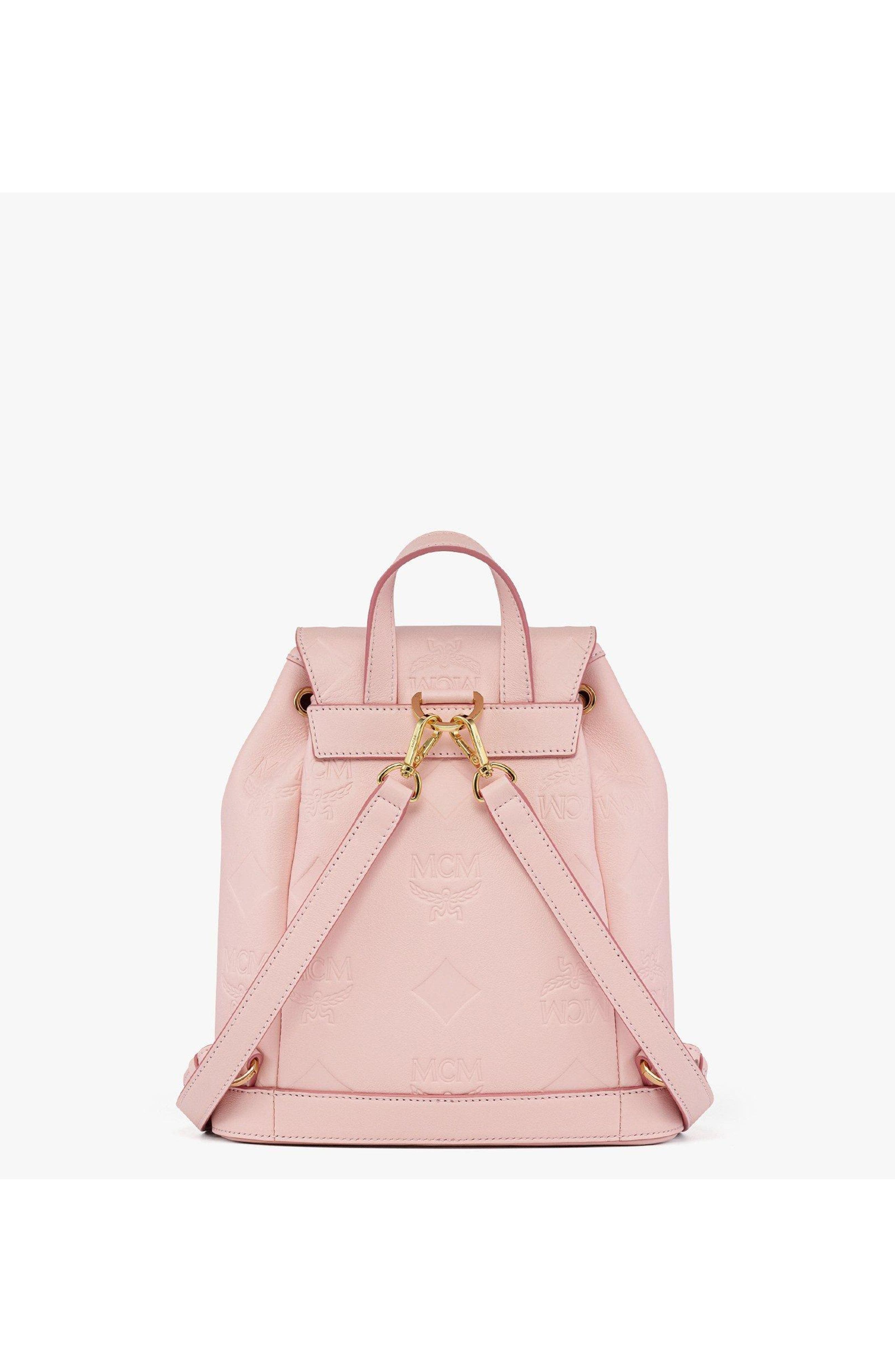 MCM Aren Drawstring Backpack in Maxi Monogram Leather, Alternate, color, Lotus Pink