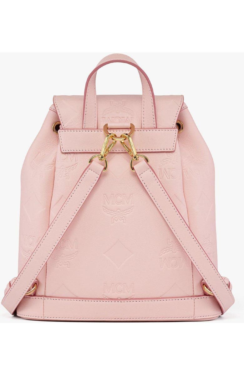 MCM Aren Drawstring Backpack in Maxi Monogram Leather, Alternate, color, Lotus Pink