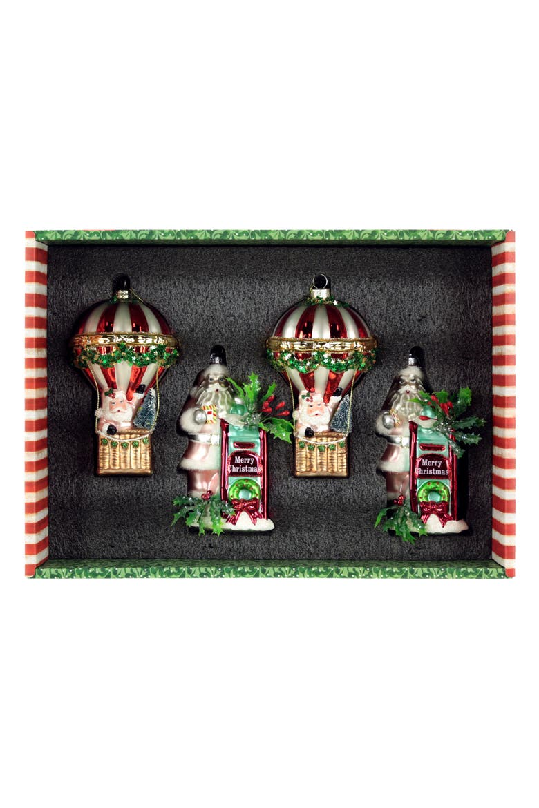 Travelling Santa Ornament, Box of 4, Alternate, color, Red