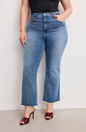 Soft-Tech Good Flare Raw Hem High Waist Ankle Flare Jeans