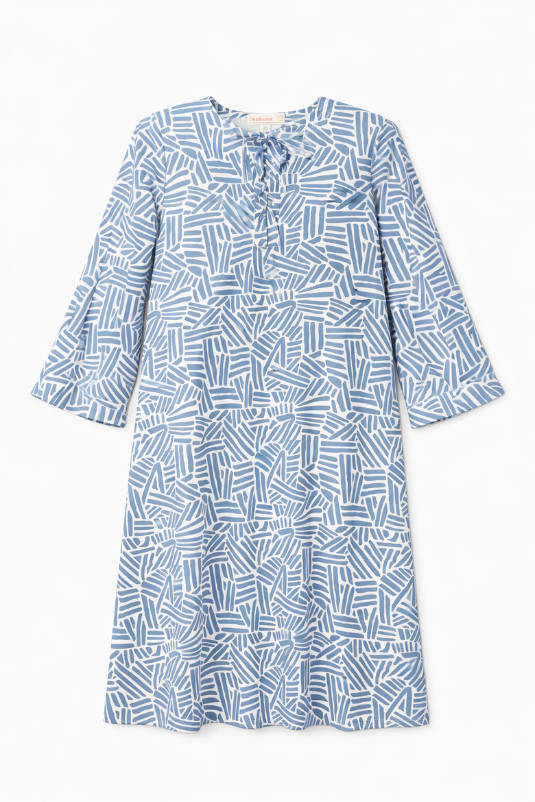 Geo Swim Dress Short Sleeve Above Knee Swim Dress, Main, color, Blue