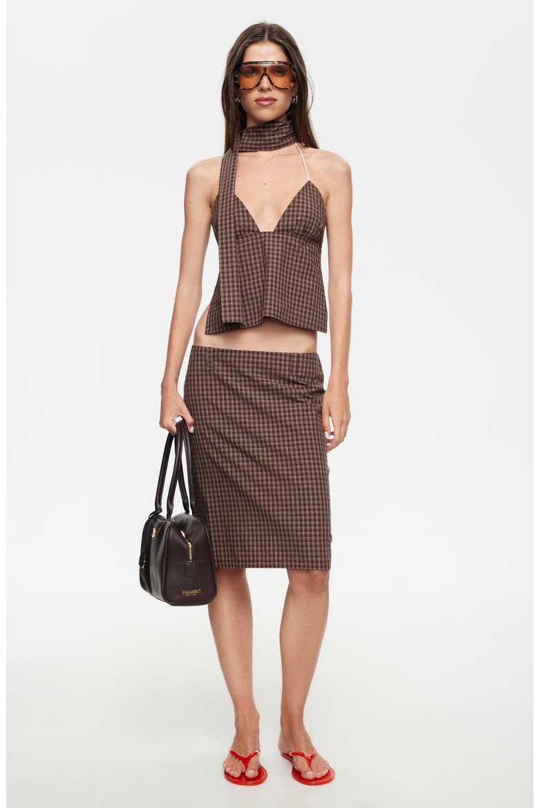 Play On Plaid Halter Top with Neck Scarf, Alternate, color, CHOCOLATE