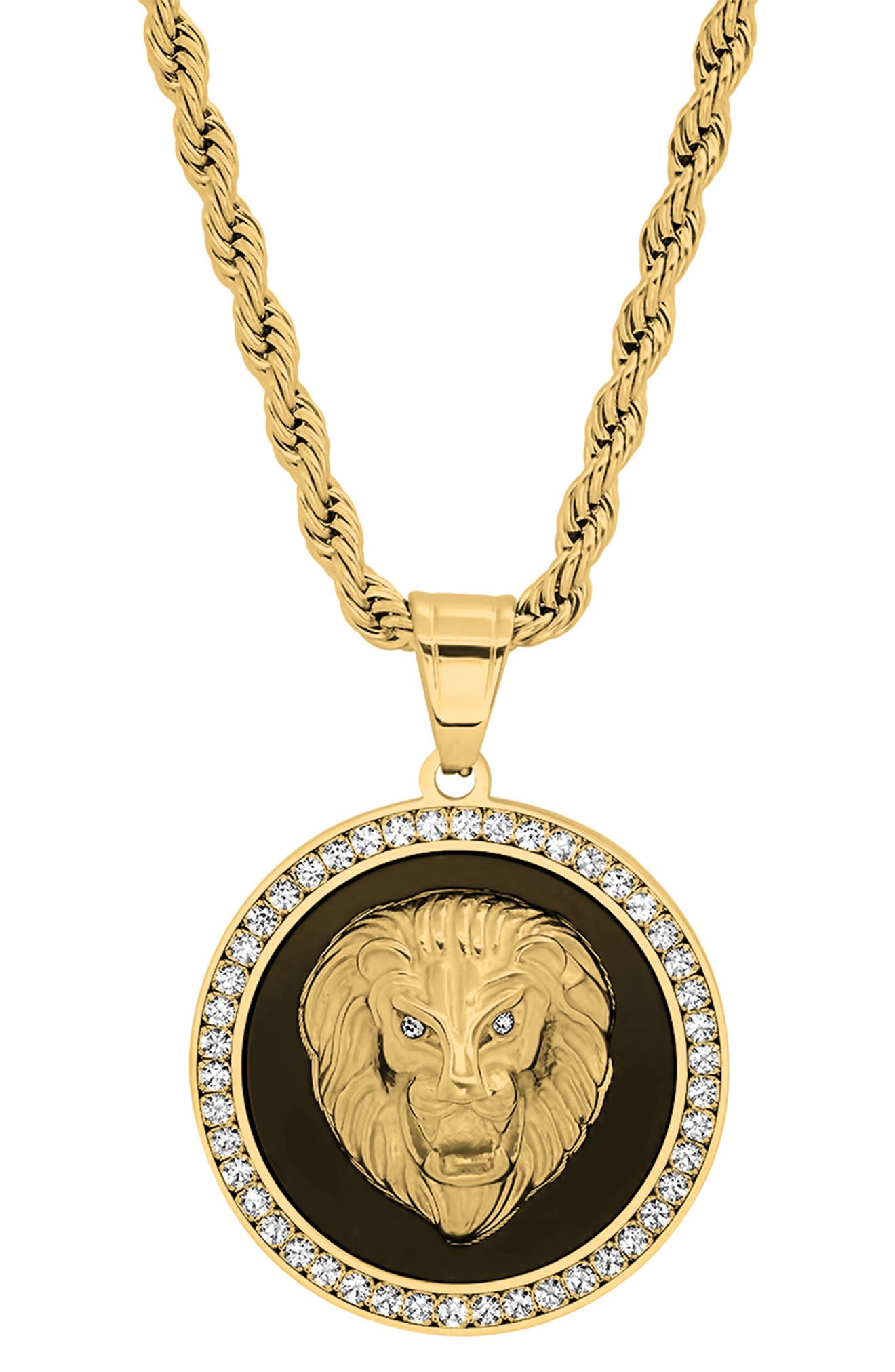 HMY JEWELRY 18K Gold Plated Pave Crystal Lion Pendant Necklace
