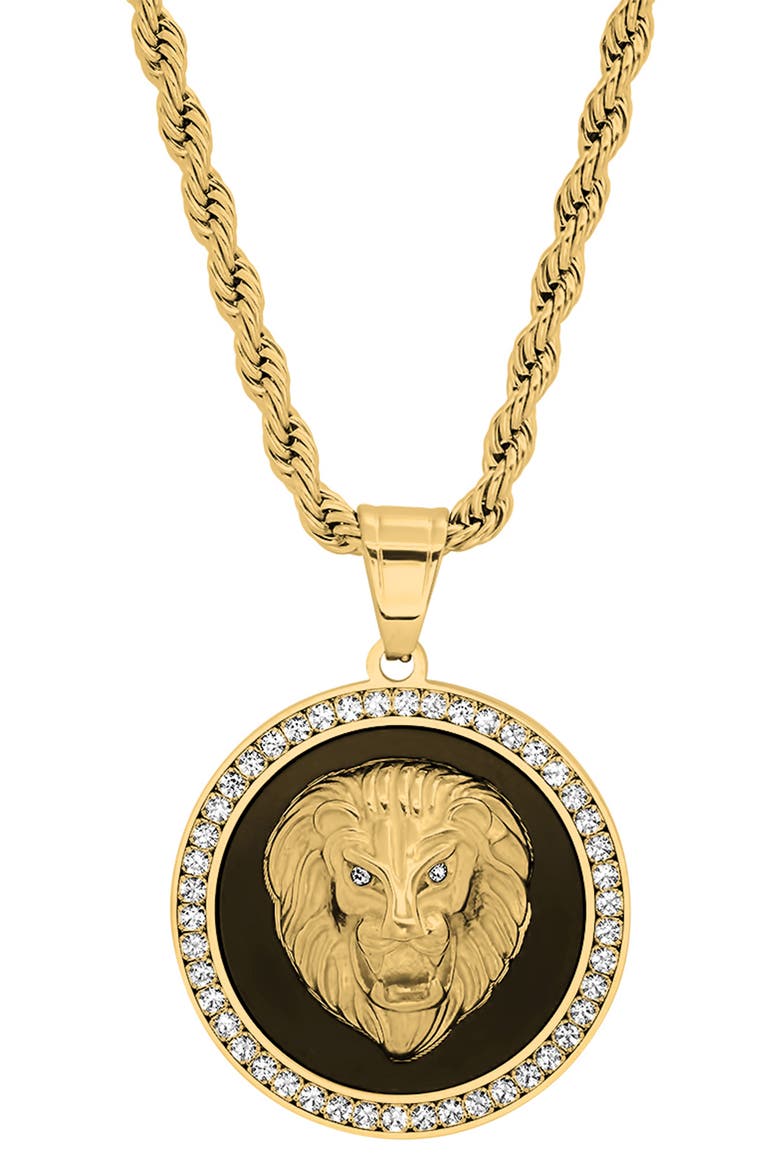 18K Gold Plated Pave Crystal Lion Pendant Necklace, Main, color, YELLOW