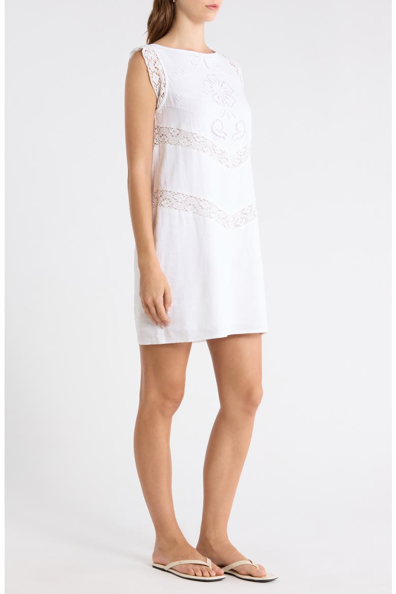 Schiffli Linen Blend Shift Dress, Alternate, color, BRIGHT WHITE