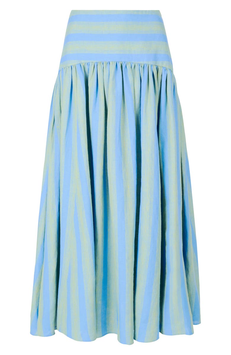 STAUD Procida Stripe Linen Midi Skirt, Alternate, color, Seaport Stripe