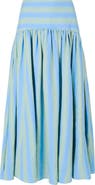 STAUD Procida Stripe Linen Midi Skirt