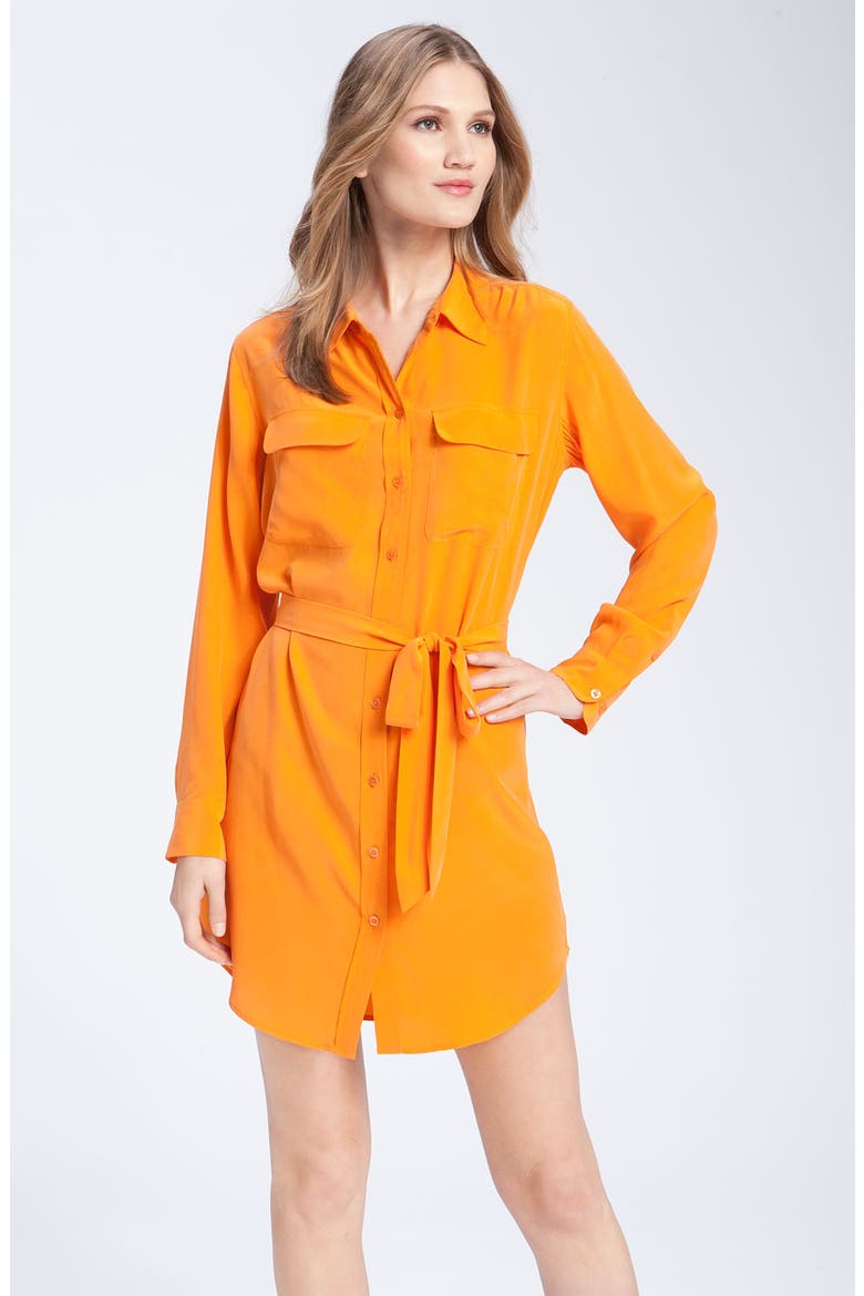 Silk Shirtdress, Main, color, ORANGE PEEL