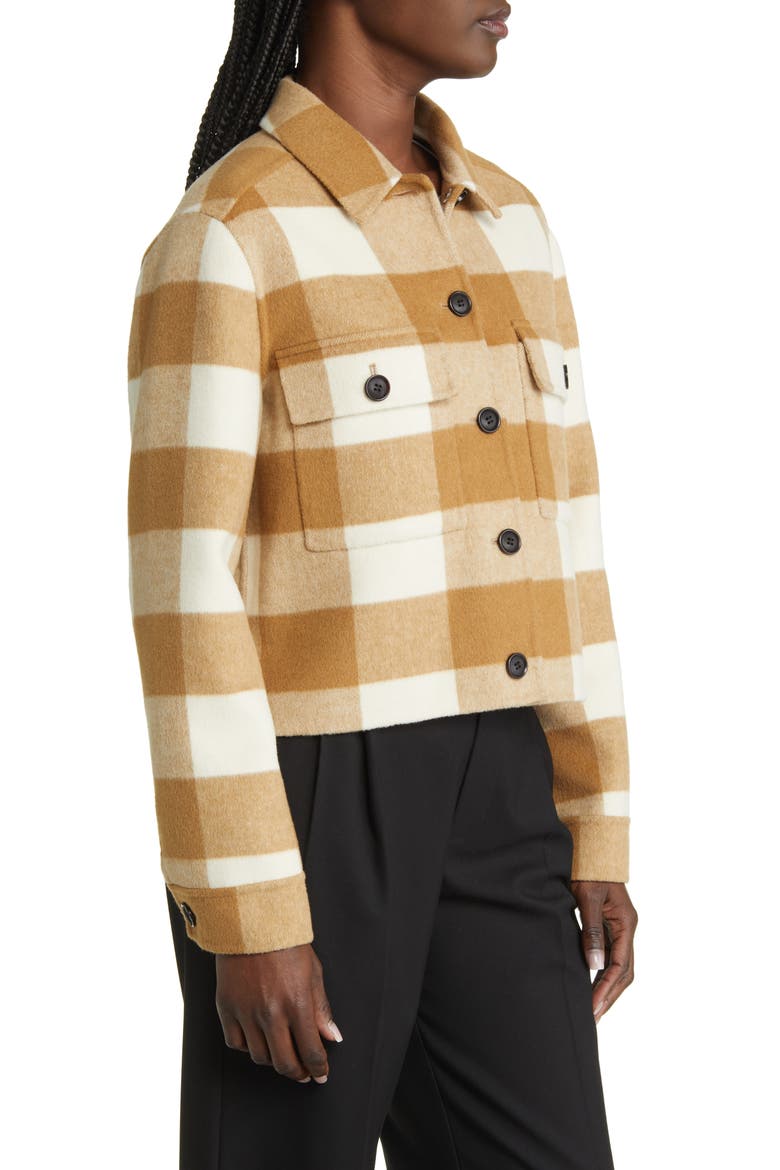 Steffi Buffalo Plaid Wool Blend Trucker Jacket, Alternate, color, IVORY CAMEL BUFFALO CHECK