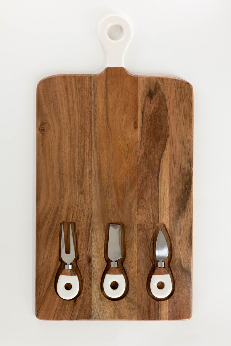 Wood + White Collection Acacia Wood Board with Inlaid Knives, Main, color, White and brown