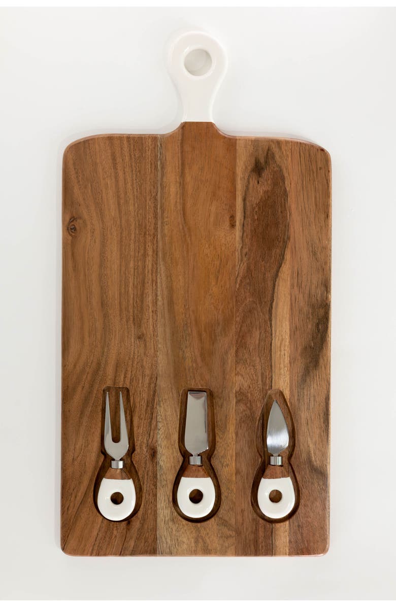 Jeanne Fitz Wood + White Collection Acacia Wood Board with Inlaid Knives, Main, color, White And Brown