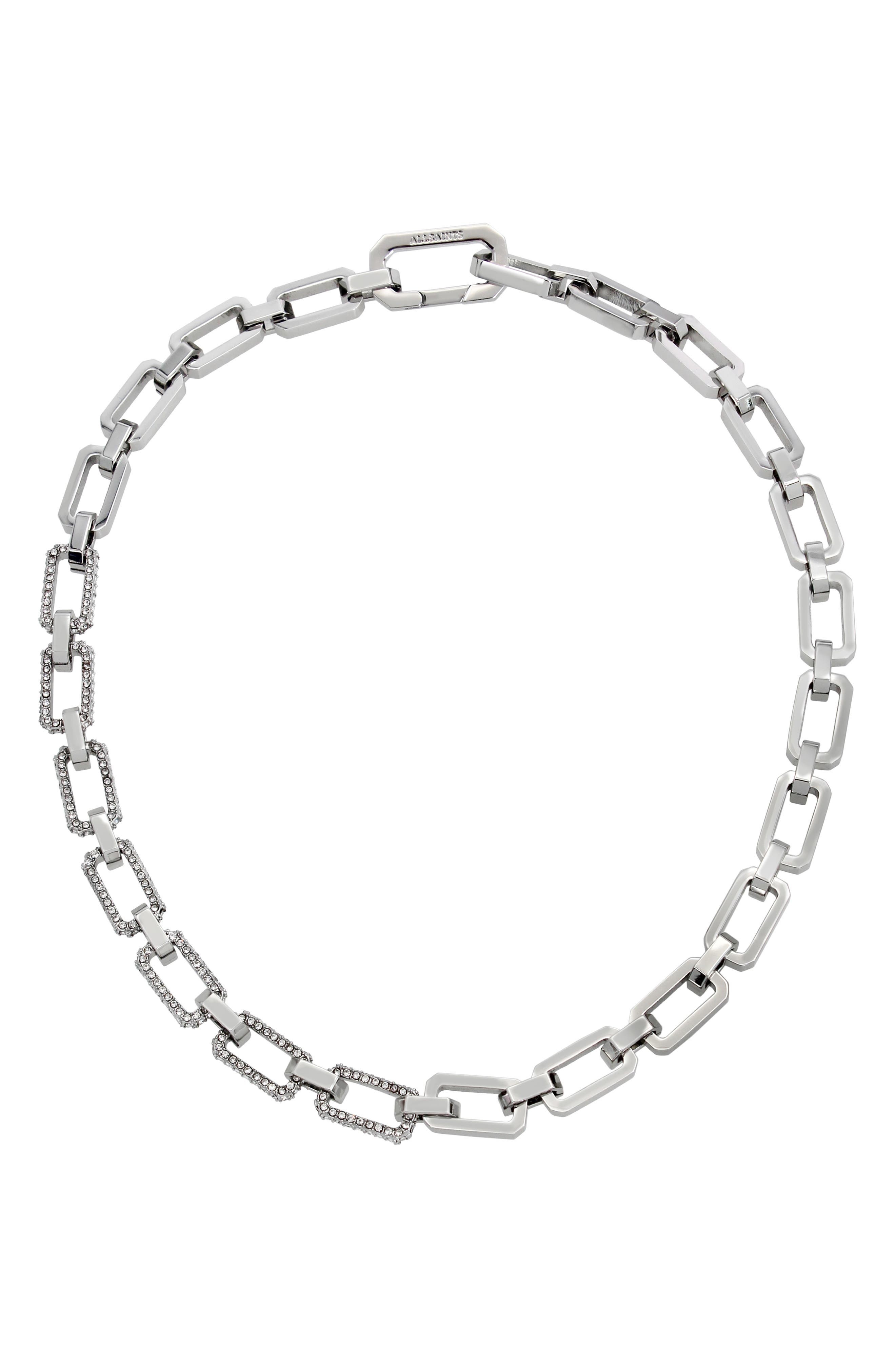 AllSaints Pavé Crystal Geometric Link Choker