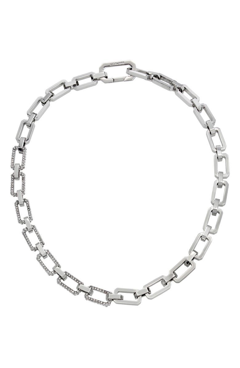 AllSaints Pavé Crystal Geometric Link Choker, Main, color, Rhodium