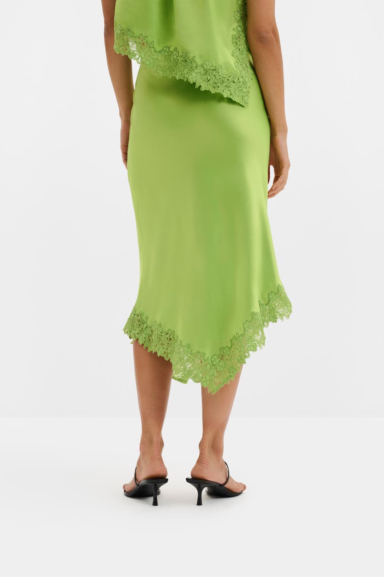 Heylin Asymmetric Lace Hem Midi Skirt, Alternate, color, Lime