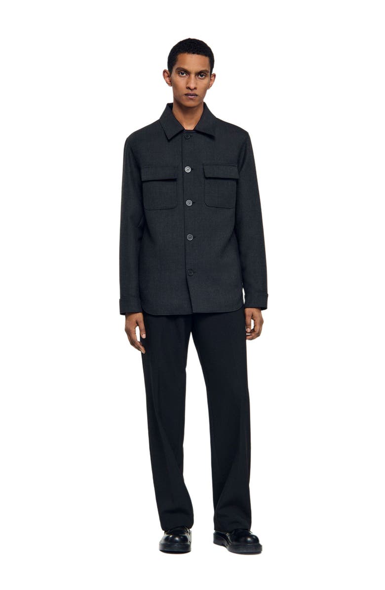 SANDRO Wool Overshirt with pockets, Main, color, Dark Grey