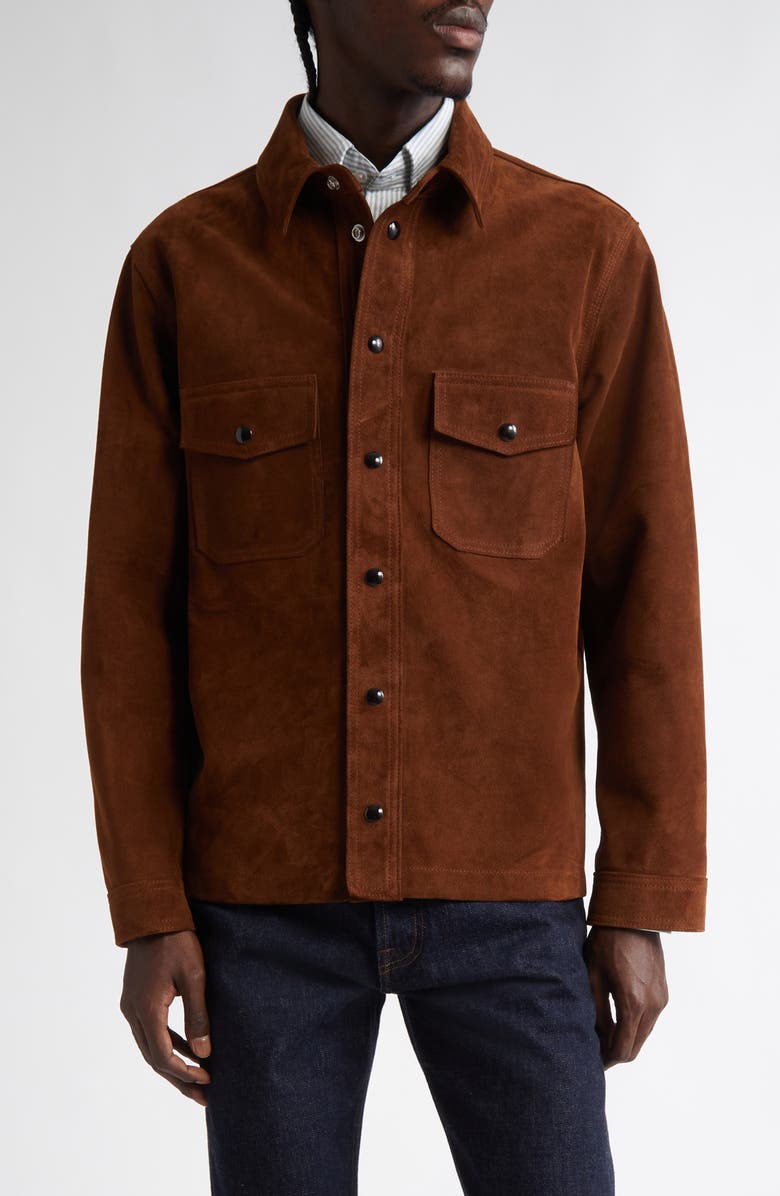 Drake's Suede Button-Up Overshirt, Main, color,
