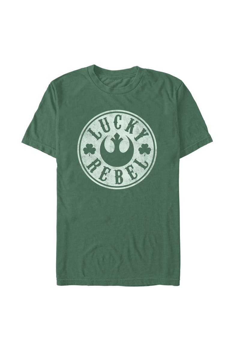 Mens Star Wars Distressed Lucky Rebel Shamrock T Shirt, Alternate, color, Light Green
