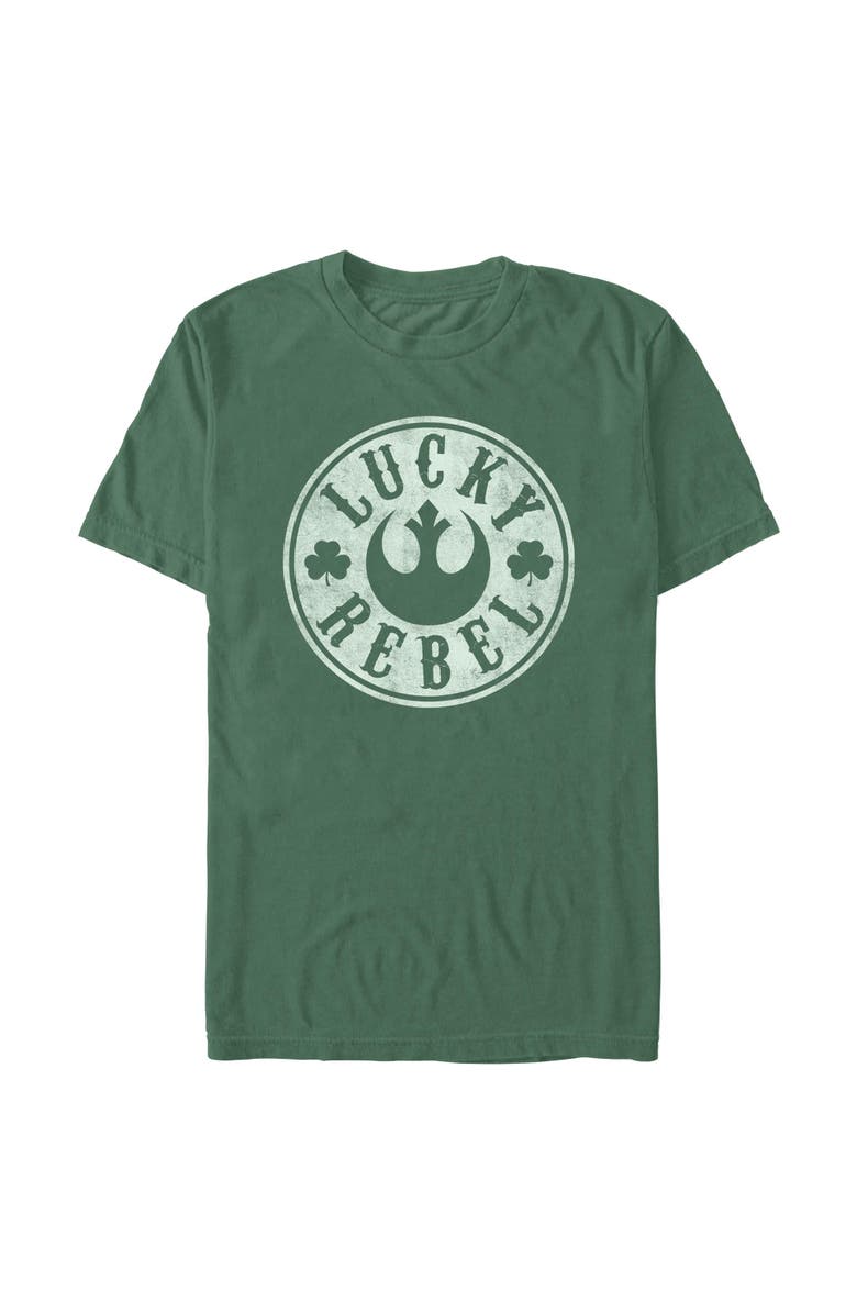 Star Wars Men's Star Wars Distressed Lucky Rebel Shamrock Graphic T-Shirt, Alternate, color, Light Green