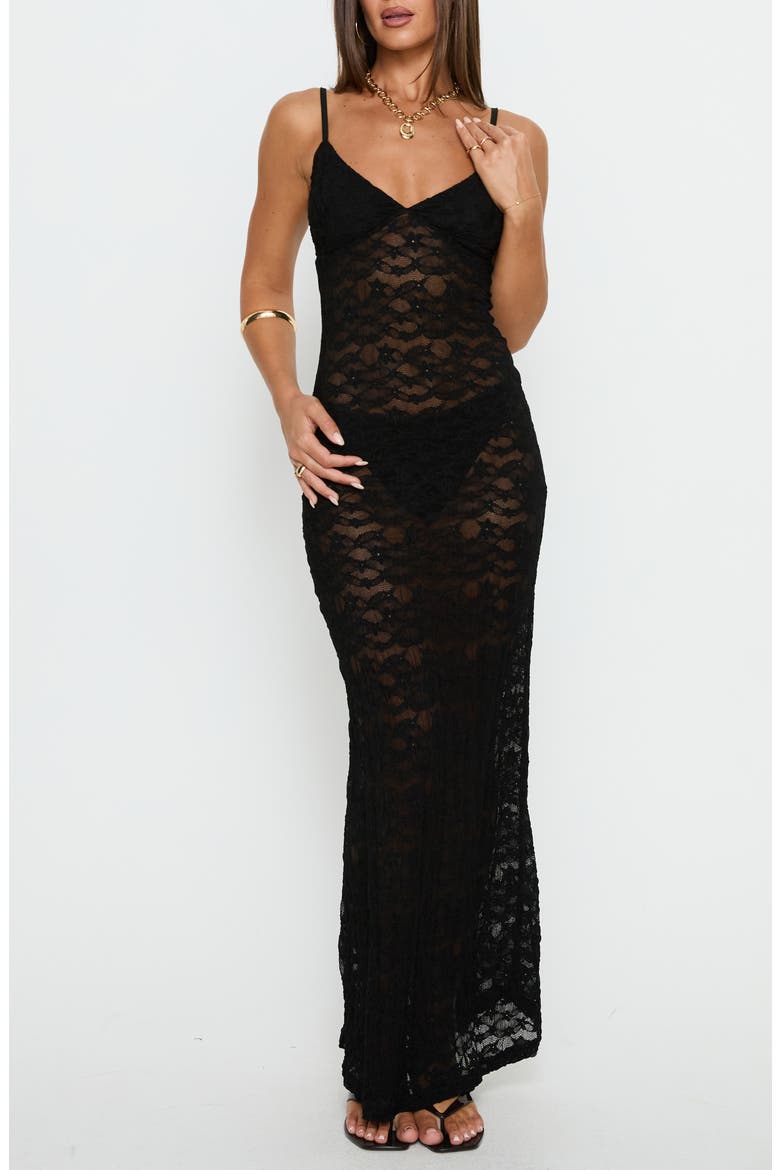 Blackpool Lace V-Neck Maxi Dress, Main, color, BLACK