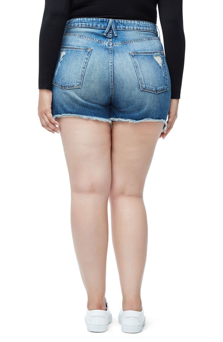 Good American Bombshell Distressed Denim Cutoff Shorts, Alternate, color,