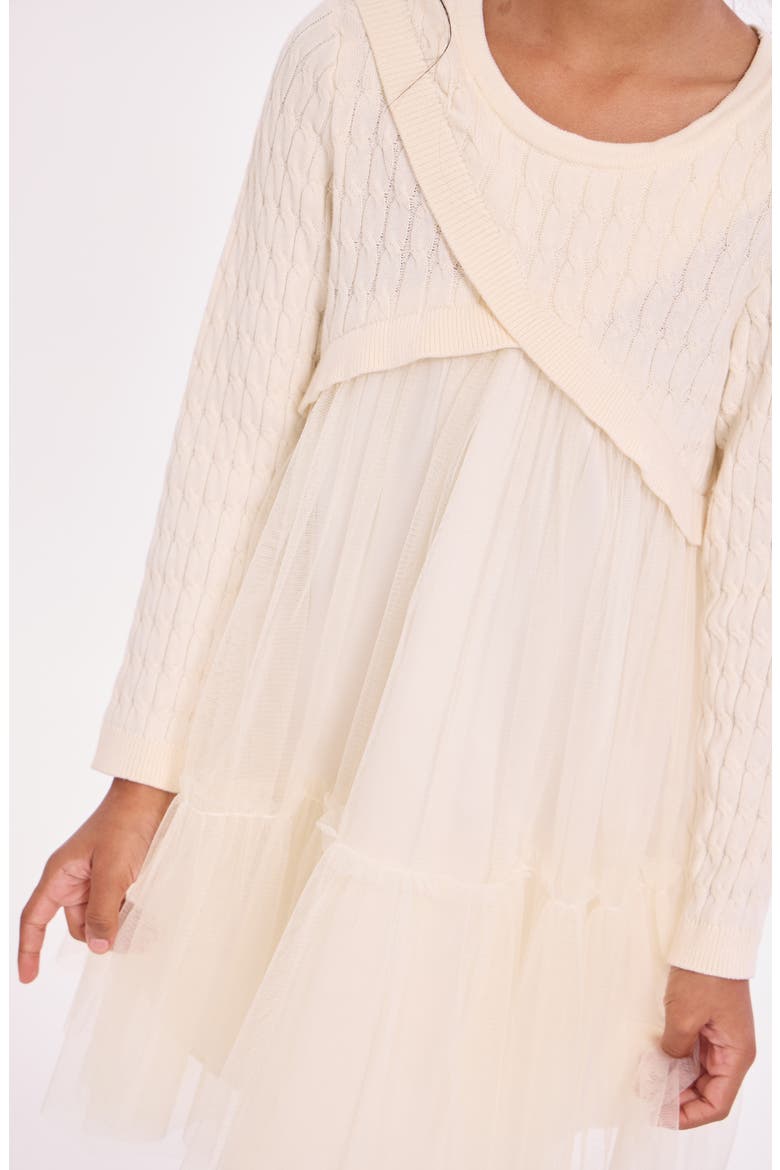 Kids' Mixed Media Long Sleeve Dress, Alternate, color, IVORY