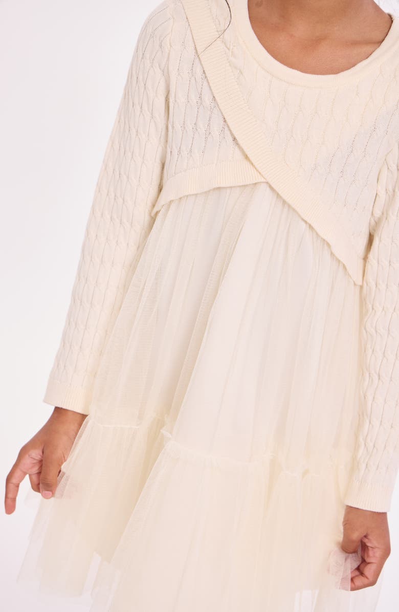 Iris & Ivy Kids' Mixed Media Long Sleeve Dress, Alternate, color, Ivory
