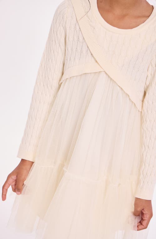 Iris & Ivy Kids' Mixed Media Long Sleeve Dress In White