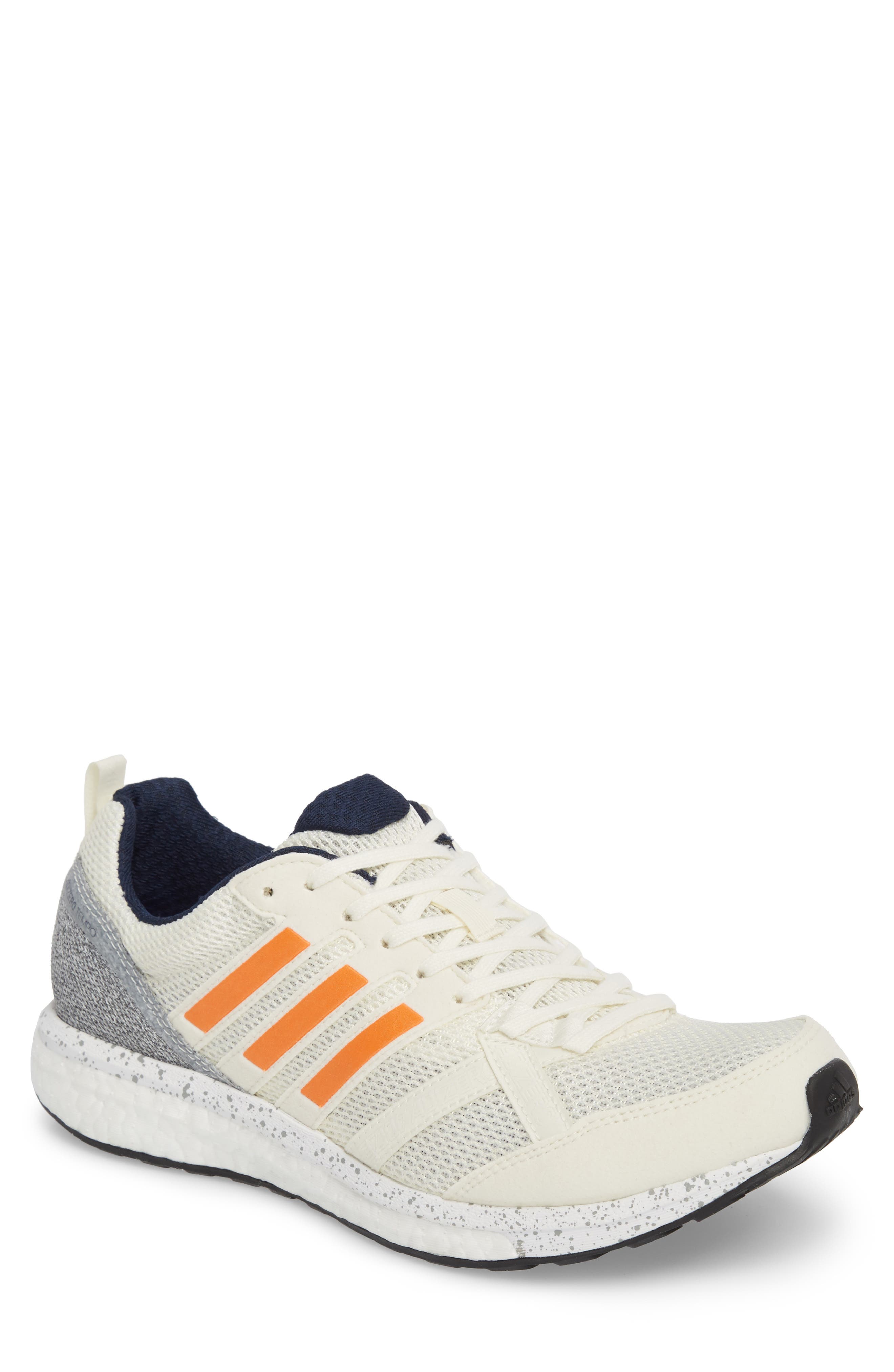 Adizero Tempo 9 M Running Shoe, Main, color, OFF WHITE / ORANGE / NAVY