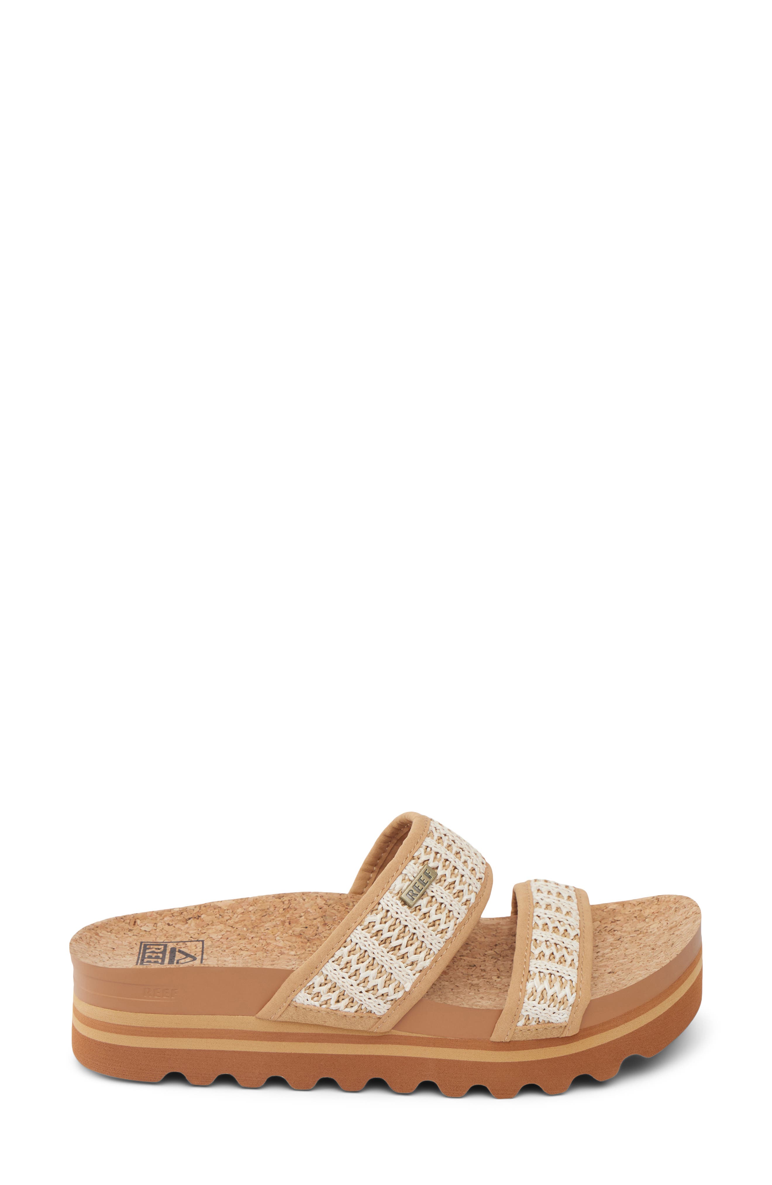 Reef Cushion Vista Hi Platform Slide Sandal, Alternate, color, Tan/ Vintage Woven