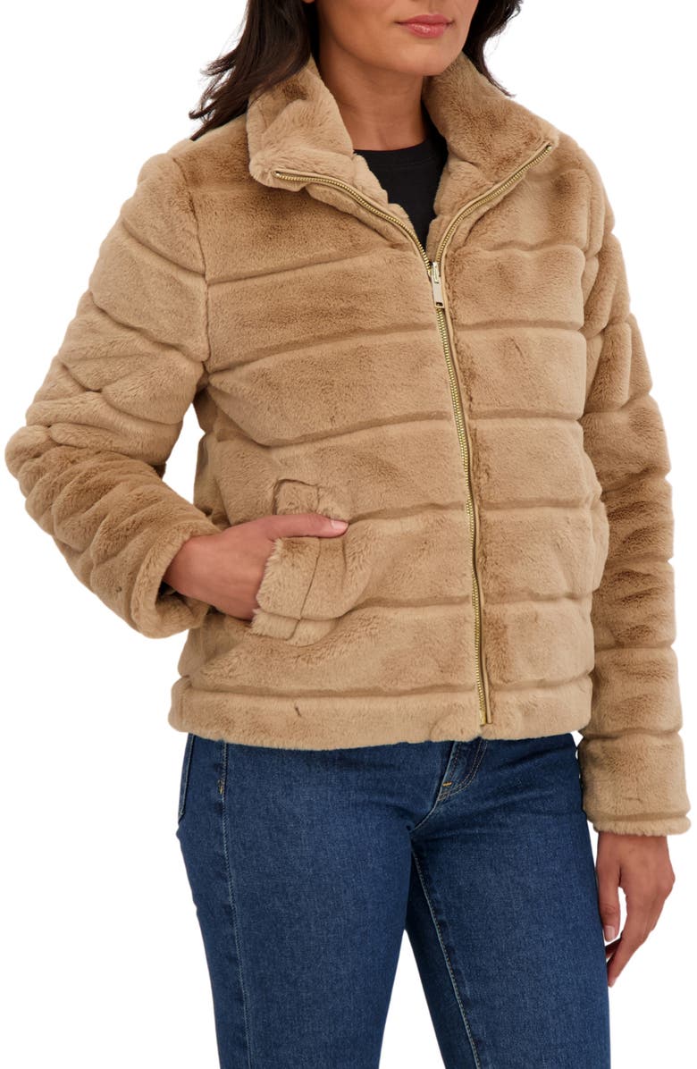 Sebby Faux Fur Short Jacket, Alternate, color, Camel