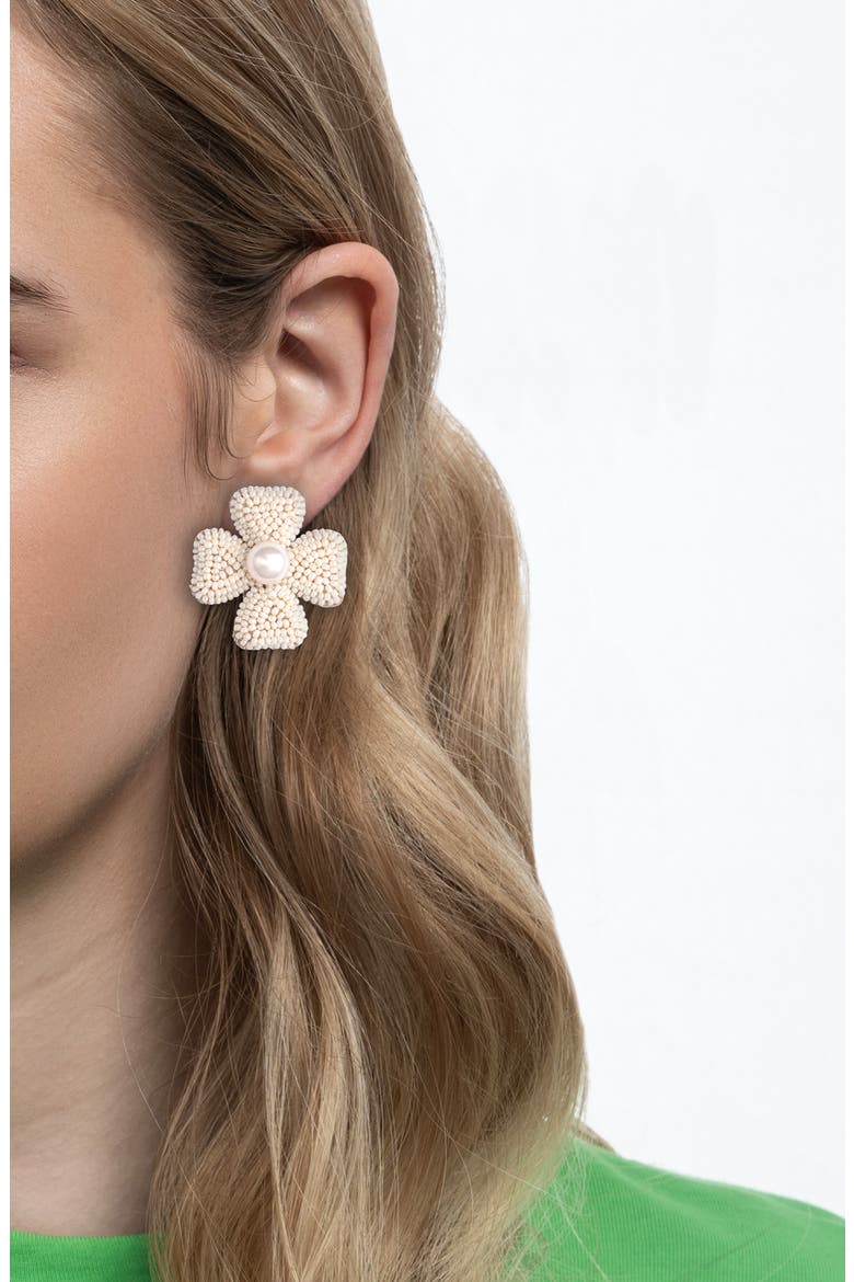 Liora Beaded Flower Drop Earrings, Alternate, color, IVORY