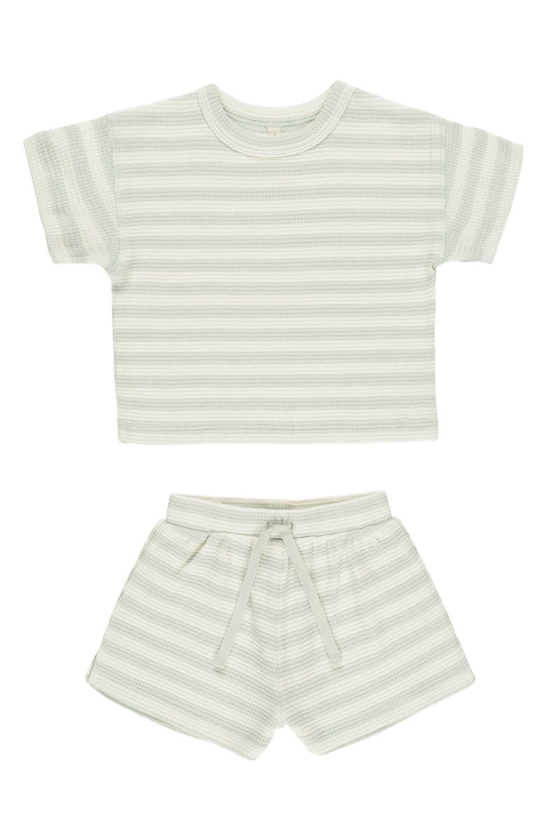 QUINCY MAE Waffle Knit Organic Cotton T-Shirt & Shorts Set, Main, color, Mint