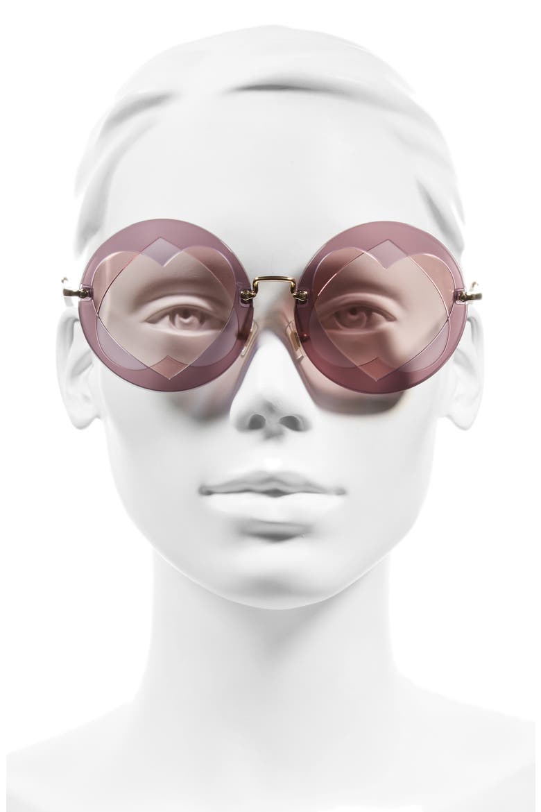 62mm Heart Inset Round Sunglasses, Alternate, color, LILAC