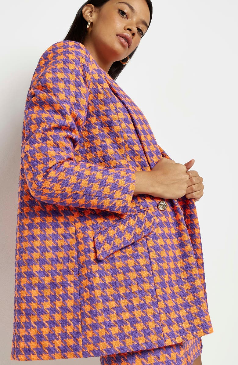 River Island Houndstooth Bouclé Blazer, Alternate, color,