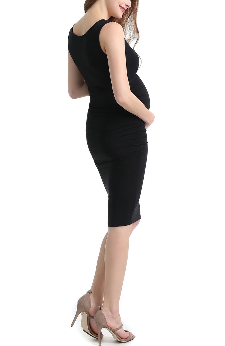 Kimi & Kai Delia Ruched Maternity Midi Dress, Alternate, color, Black