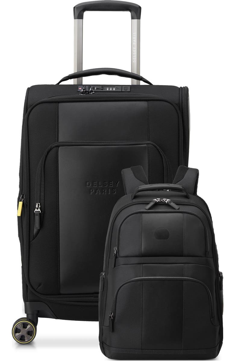 Delsey Paris Wagram 2 Piece Set - 20" Carry-On Spinner & 15.6" Laptop Backpack, Main, color, Black