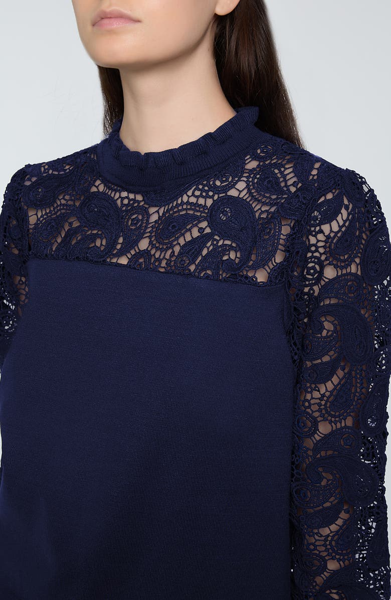 Elie Tahari The Felicity Floral Lace Detail Sweater, Alternate, color, Daphne Blue