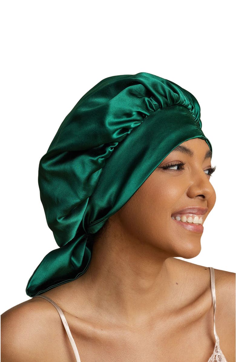 SILKSILKY Women's Silk Casual Bonnet with Long Ribbons, Alternate, color, Darkgreen