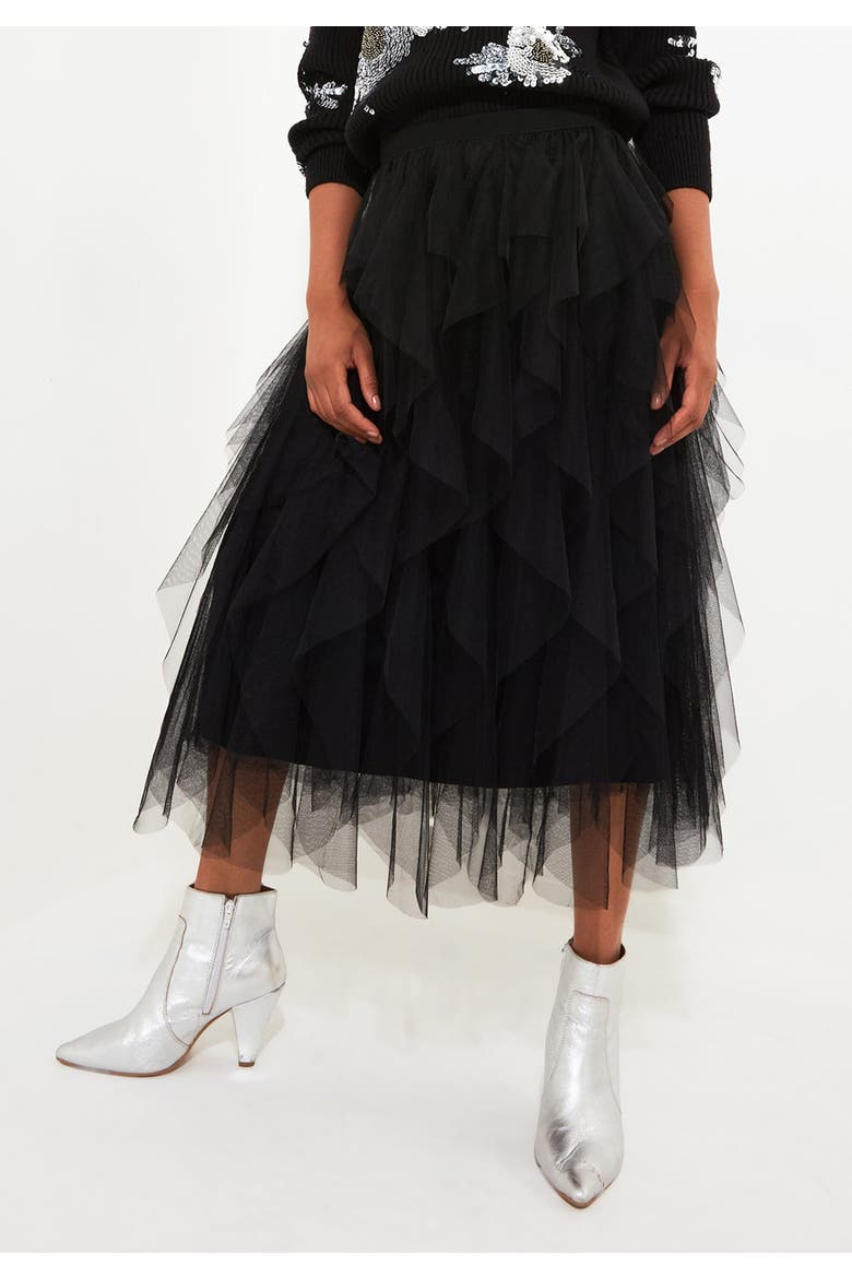 Tulle Midi Skirt, Alternate, color, BLACK