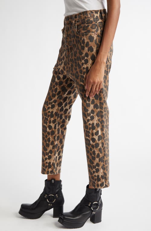 R13 Tailored Drop Crotch Crop Jeans In Stone Washed Leopard