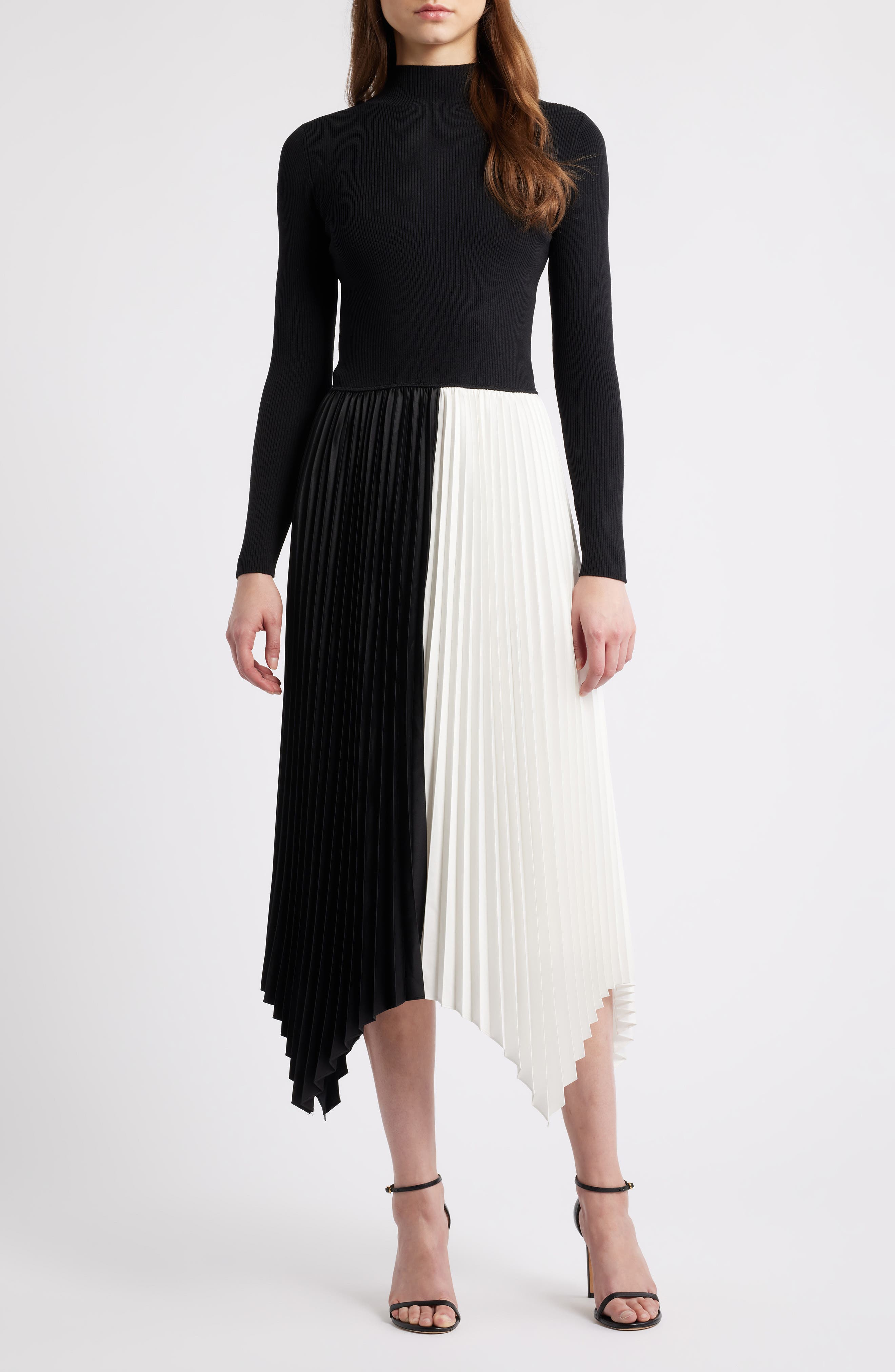 The Elsa Long Sleeve Mixed Media Midi Dress
