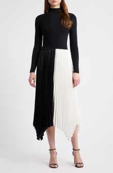 The Elsa Long Sleeve Mixed Media Midi Dress