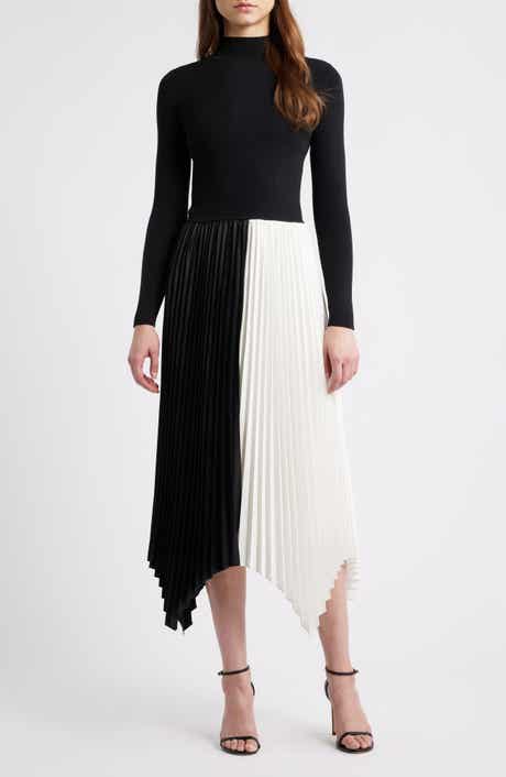 The Elsa Long Sleeve Mixed Media Midi Dress