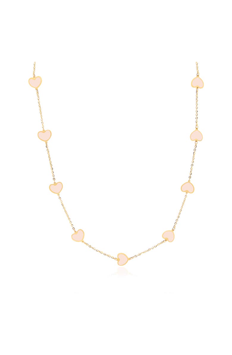 The Lovery Fine Jewelry Pink Pearl Heart Station Necklace, Main, color, Pink Pearl