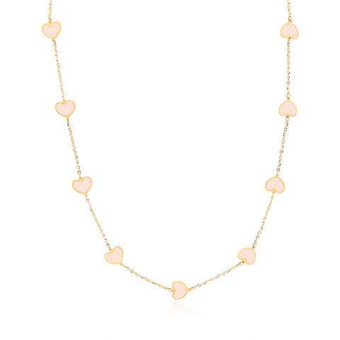 Pink Pearl Heart Station Necklace