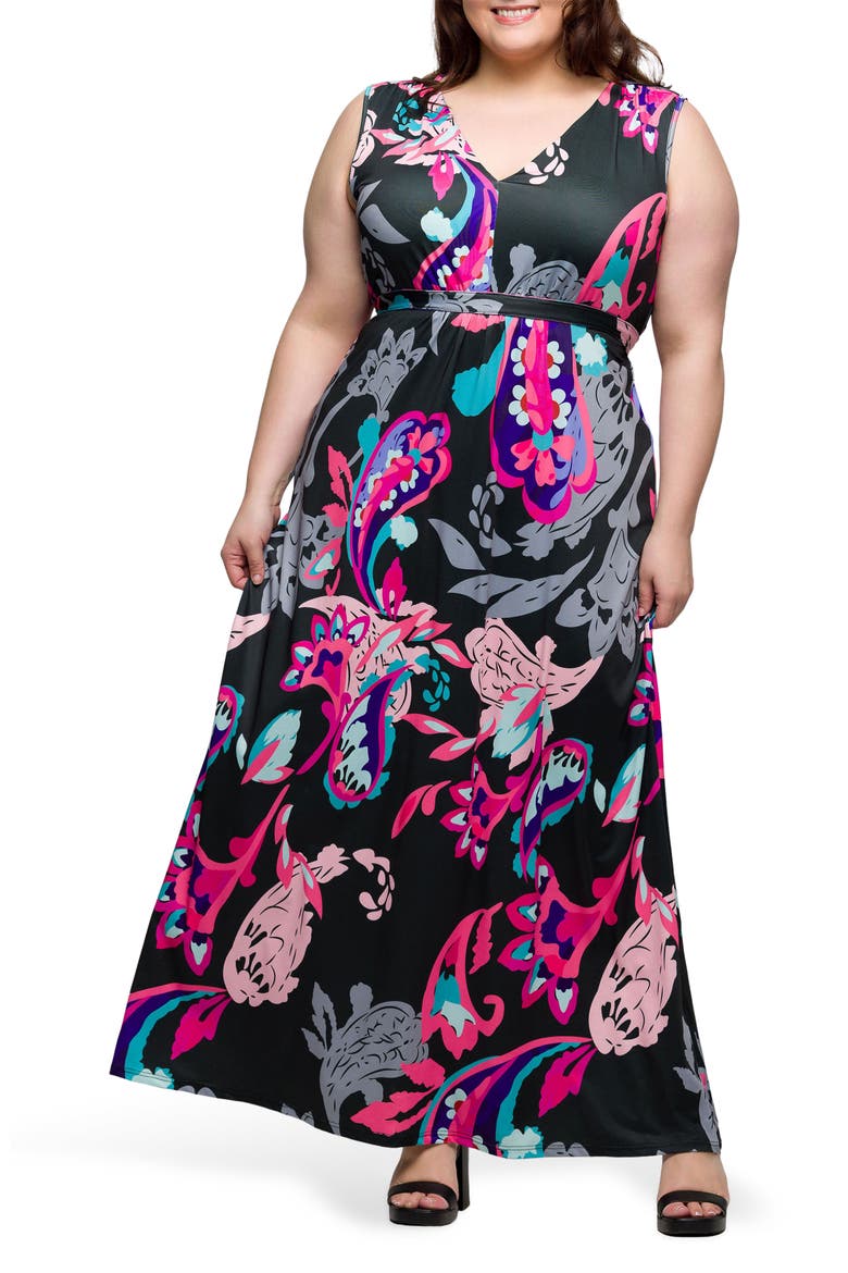 V-Neck Sleeveless Maxi Dress, Main, color, PINK MULTI