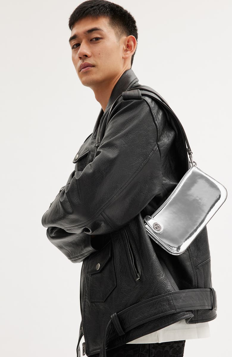 COACH Penn Metallic Leather Shoulder Bag, Alternate, color,