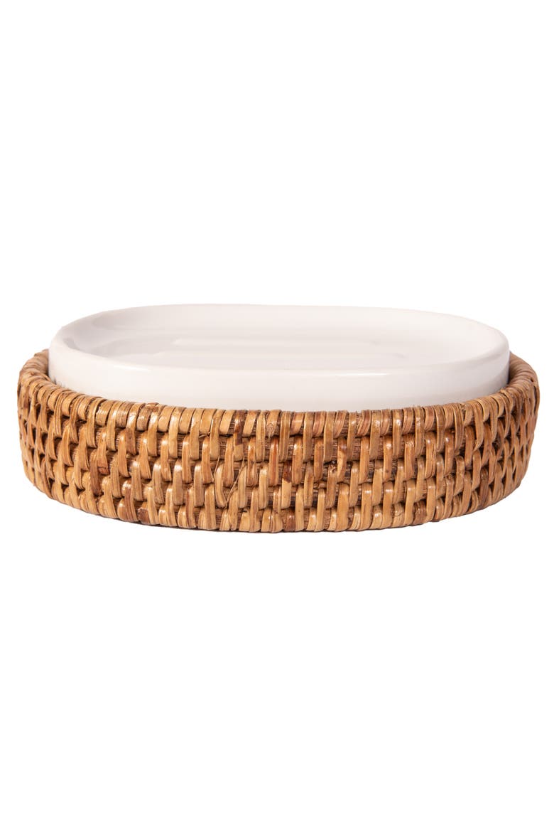 Artifacts Rattan Rattan Oval Soap Dish with Ceramic Insert, Alternate, color, Honey Brown