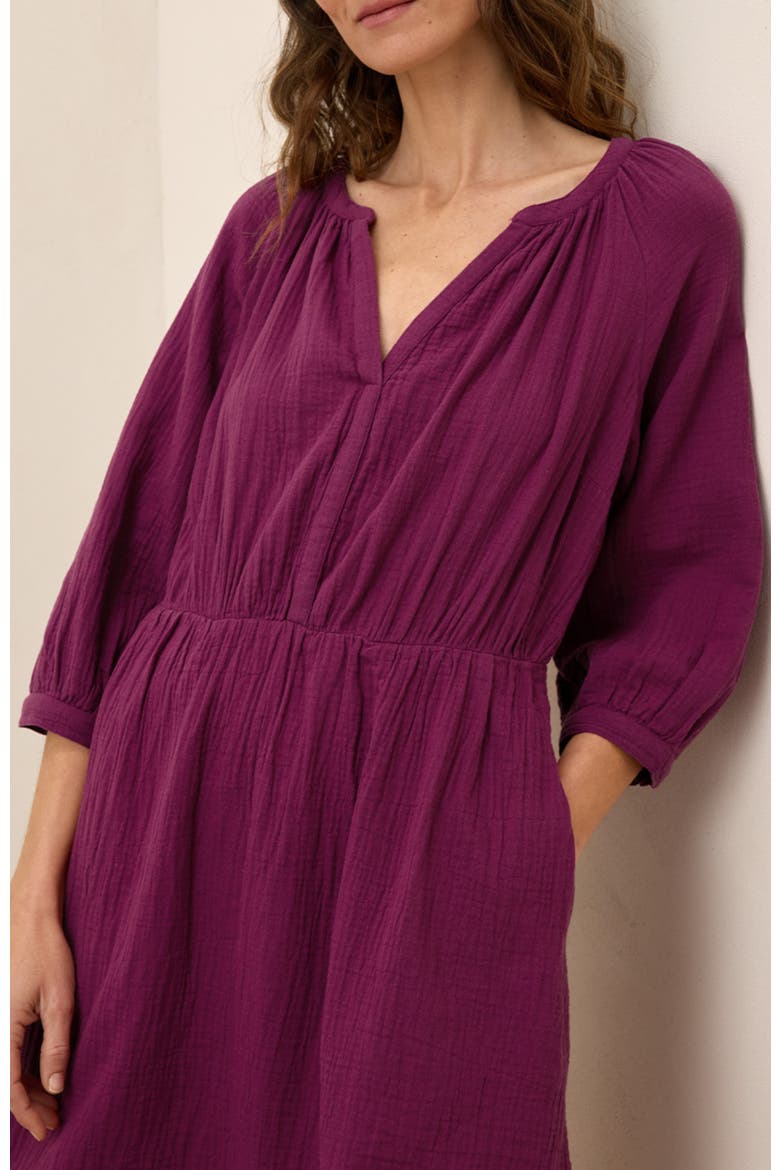 Organic Cotton Coastal Double Gauze Peasant Dress, Alternate, color, Sangria