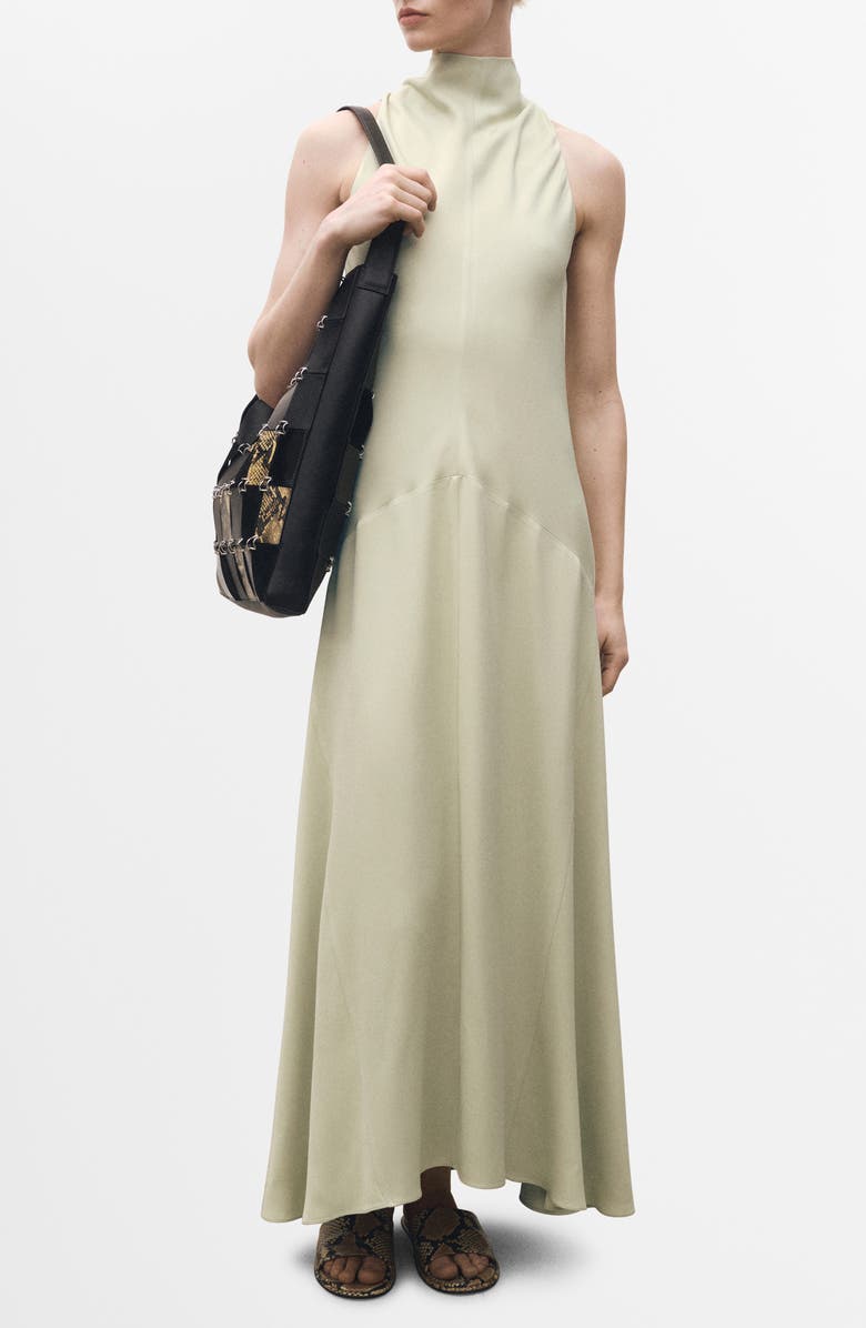 MANGO A-Line Satin Dress, Main, color, Pastel Green